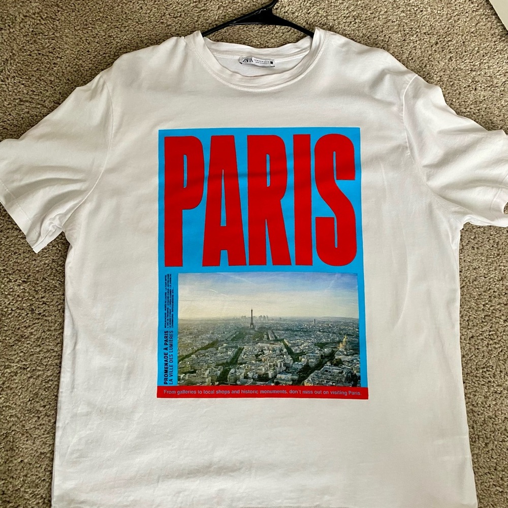 Zara White Tee with Red Paris Graphic - Picture 2 of 4